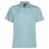 A men's polo shirt in a light mint green colour, featuring a classic collar and three-button placket. It has a logo.