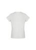 A white women's short sleeve top with a simple design, featuring a back view and no visible branding.
