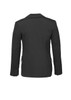 A black wool stretch longline jacket with a fitted silhouette, featuring a collar and button details on the sleeves.