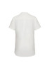 A white short sleeve blouse featuring a relaxed fit and a back seam detail. It includes a logo.