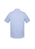 A light blue men's short sleeve button-up shirt with a classic fit, featuring a collar and a branded logo.