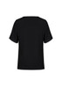 A black women's short sleeve T-top featuring a simple design and a logo.