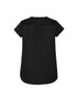 A black women's blouse featuring a V-neck and pleat detailing at the back. The design includes short sleeves.