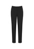 Black women's slacks with a comfortable waistband and tapered leg design. Features a logo on the waistband.
