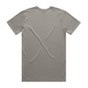 A plain grey T-shirt with short sleeves and a round neckline, featuring a logo on the back.