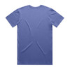 A blue T-shirt with a plain back, featuring a simple cut and design. It has a logo on the back.