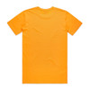 An orange t-shirt featuring a plain back design and a round neckline. The shirt has a logo on the inner tag.