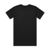 A black T-shirt with a standard fit and short sleeves, featuring a plain design on the back.