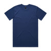 A navy blue classic T-shirt with a round neckline and short sleeves, featuring a logo.