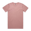 A faded pink t-shirt with short sleeves and a modest crew neck. It features a branding label. A faded pink t-shirt with short sleeves and a modest crew neck. It features a branding label.