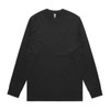 A black long-sleeve t-shirt with a simple design and a logo on the neck.