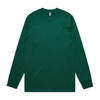 A long-sleeve T-shirt in a deep green colour, featuring a branding logo.