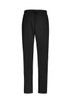 Black unisex scrub pants with a drawstring waist, featuring a logo and made from soft, flexible material.