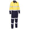 Yellow / Navy - Front - BC6066T - Taped Hi Vis Work Coveralls with Waist Zip Opening - Bisley Workwear