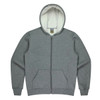 A grey kids' hoodie with a zip closure and a hood, featuring front pockets and a soft lining.