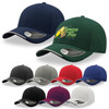 A selection of caps in navy, green, black, grey, red, and white, featuring a logo on the front of some.
