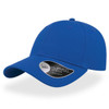 A blue cap with a curved visor and a logo on the side. A blue cap with a curved visor and a logo on the side.