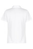 A white polo shirt featuring a collar and short sleeves, with a small logo on the back.