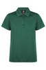 A green polo shirt with a collar, featuring three buttons and a logo. Suitable for casual or active wear.