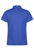 A blue polo shirt with short sleeves and a collar, featuring a small logo on the back.