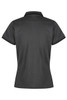 A women's polo shirt in charcoal grey with a collar and short sleeves. It features a logo on the back.