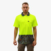 Fluro Yellow - SFWP10 Mens 100% Polyester Cooldry Micromesh Hi Vis Yellow S/S Polo With Sub. Tree Camo Panel - Safety First Workwear