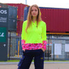 SFWP16L Ladies 100% Polyester Cooldry Micromesh Hi Vis Yellow L/S Polo With Sub. Pink Camo Panel - Safety First Workwear