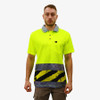 Fluro Yellow - SFWP25 Mens 100% Polyester Cooldry Micromesh Hi Vis Yellow S/S Polo With Sub. Checker Plate Metal and Tape Look Panel - Safety First Workwear