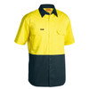 Yellow / Bottle - Front - BS1895 - 2 Tone Cool Lightweight Drill Shirt - Short Sleeve - Bisley Workwear