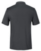 A dark grey polo shirt featuring a classic collar and short sleeves, with a logo on the back.