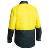 Yellow / Bottle - Back - BSC6267 - 2 Tone Closed Front Hi Vis Drill Shirt - Long Sleeve - Bisley Workwear