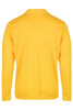 A long-sleeve yellow polo shirt with a collar and a logo on the back.
