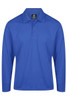 A long-sleeve polo shirt in a vibrant blue shade, featuring a collar and three buttons. Includes a logo on the chest.