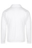 A white long-sleeve polo shirt featuring a collar and a plain back design. It has a logo on the side.