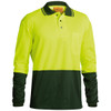 Yellow / Bottle - Front - BK6234 - Hi Vis Polo Shirt - 2 Tone Long Sleeve - Bisley Workwear