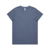 A faded blue T-shirt featuring a round neckline and short sleeves. It has a branding logo. A faded blue T-shirt featuring a round neckline and short sleeves. It has a branding logo.