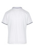 A white men's polo shirt featuring contrasting trim, designed with a classic collar and short sleeves.