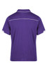 A purple polo shirt with a collar and white detailing on the shoulders. It features a logo on the chest area.