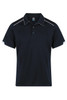 A navy polo shirt with white detailing and a logo, featuring a classic collar and short sleeves.