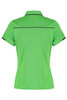 A green polo shirt with a fitted design and contrasting black detailing on the sleeves and collar.