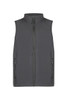 A grey kids' vest with a zip front and two side pockets, featuring a logo on the chest area.
