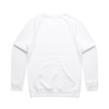A white jumper with long sleeves and a rounded neckline, featuring a plain back and ribbed cuffs.