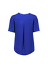 A blue women's short sleeve blouse featuring a pleated back design and soft fabric. It includes a logo.