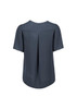 A grey women's short sleeve blouse with a pleat detail at the back and a relaxed fit. It features a simple design and has a logo.