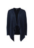 A navy blue women's waterfall cardigan featuring an open front and long sleeves, with a subtle texture.