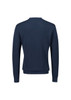 A navy blue knitted jumper with long sleeves and a crew neck, featuring a plain back design.