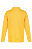 A bright yellow long-sleeved polo shirt with a collar, featuring a brand logo.