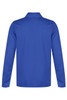 A blue long-sleeved polo shirt featuring a collar and a smooth texture. It has a logo on the front.