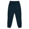 Navy kids' pants with an elasticised waistband and gathered cuffs, featuring a logo.