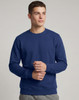 A navy crewneck fleece sweatshirt for men, featuring long sleeves and a simple design. Includes a logo.